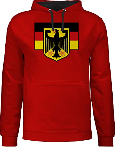 Pullover Herren Frauen Hoodie Kontrast zweifarbig - Fußball EM WM - Deutschland Flagge mit Bundesadler - XL - Rot/Schwarz - pulli fu ball adler zweifarbiger europameisterschaft 2024 fahne damen von Shirtracer