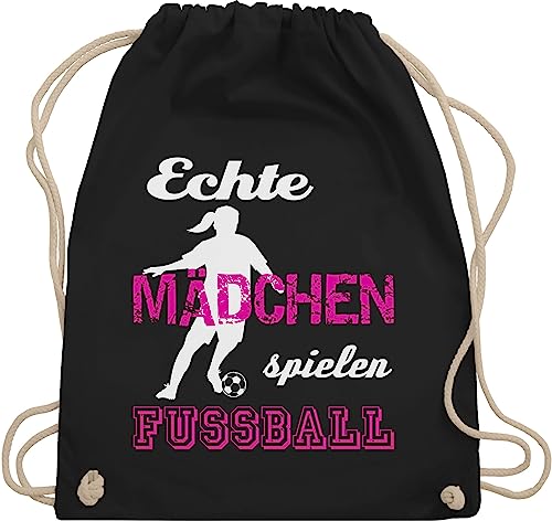 Turnbeutel Rucksack - Fussball EM 2024 - Echte Mädchen spielen Fußball - Unisize - Schwarz - geschenk kinderturnbeutel sport maedchen beutel fußball-rucksack fussballer mädels stoffrucksack von Shirtracer