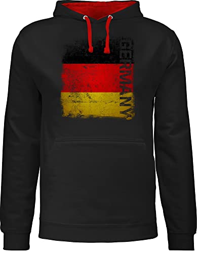 Shirtracer Pullover Herren Frauen Hoodie Kontrast zweifarbig - Fußball EM WM - Germany Vintage Flagge - M - Schwarz/Rot - Deutschland Fan Kapuzenpullover em- Fanartikel Deutschland-Flagge pullis em24 von Shirtracer