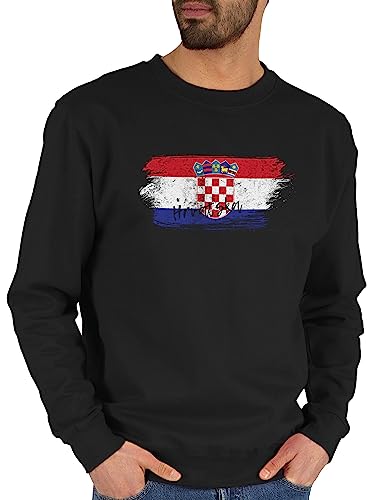 Shirtracer Sweater Pullover Sweatshirt Herren Damen - Fußball EM WM - Kroatien Vintage - L - Schwarz - Croatia Pulli Fussball kroatisches Country Croatian em- Fanartikel kroatisch Europameisterschaft von Shirtracer