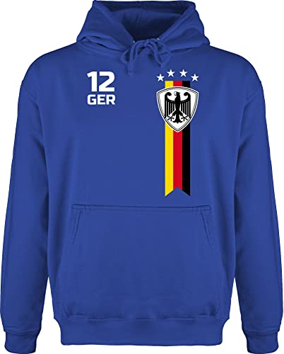 Hoodie Herren Pullover Männer - Fussball EM 2024 - Zum Fußball geboren zur Schule gezwungen - XS - Royalblau - jh001 geschenke huddis sprüche kaputzenpuloverer hoddy kapuzenpulli langarm kordel von Shirtracer