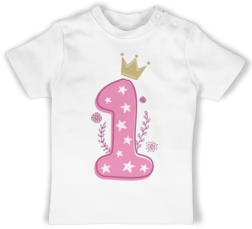 Baby T-Shirt Jungen - 1. Geburtstag - Erster Mädchen - 6/12 Monate - Weiß - 1 Jahr 1st Tshirt Geschenke für einjährige Kinder geburtstagsshirt one 1geburtstag 1ter Babykleidung von Shirtracer