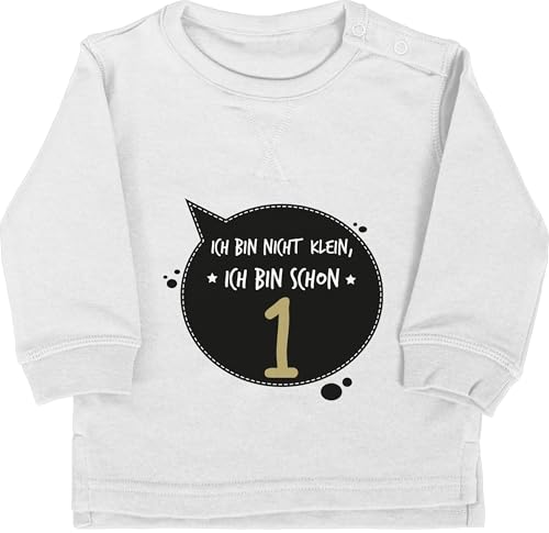 Baby Pullover Jungen Mädchen - 1. Geburtstag - Ich bin nicht klein, ich bin schon eins - 12/18 Monate - Grau meliert - geburtstagspullover 1 jahr geburtstagsshirt einjährige erster langarm outfit von Shirtracer