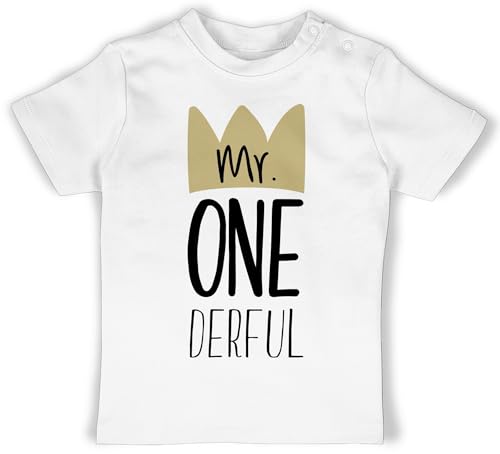Baby T-Shirt Mädchen Jungen - 1. Geburtstag - Mr One Derful - 18/24 Monate - Weiß - geburtstagsoutfit Junge 1 Jahr 1st Birthday Boy Outfit einjährige 1ter Tshirt t Shirt mr. onderful von Shirtracer
