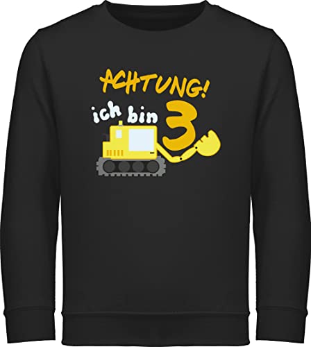 Shirtracer Sweatshirt Kinder Pullover für Jungen Mädchen - 3. Geburtstag - Ich Bin DREI Bagger - 104 (3/4 Jahre) - Schwarz - Junge jetzt 3 Jahre 3.Geburtstag Schon Pulli geburtstagspullover von Shirtracer