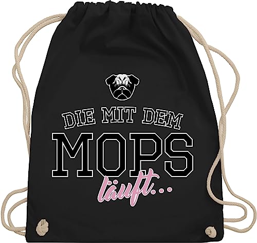 Turnbeutel Rucksack - Geschenk für Hundebesitzer - Die mit dem Mops läuft - Unisize - Schwarz - tasche hund hundefan pug beutel sachen hundeliebhaber hundefans geht trainingsbeutel hunde von Shirtracer