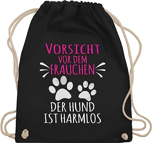 Turnbeutel Rucksack - Geschenk für Hundebesitzer - Vorsicht vor dem Frauchen - Pfotenabdrücke - weiß - Unisize - Schwarz - sachen hundeliebhaber hundefans pfoten turnsack hundemotiv any paws von Shirtracer