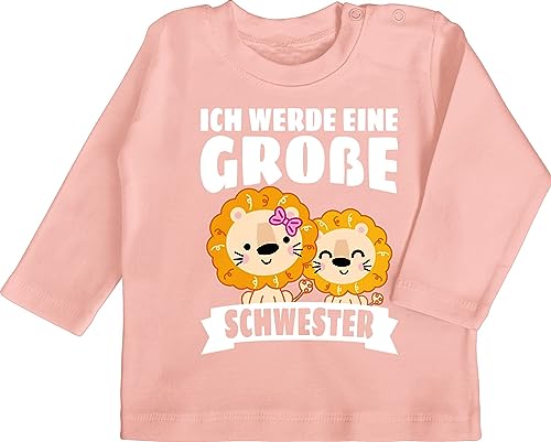 Baby Langarmshirt - Geschwister Bruder und - Ich werde eine große Schwester mit Löwen - weiß - 6/12 Monate - Babyrosa - Shirt Langarm Grosse babyshirts Longsleeve Tshirt anziehsachen mädchen von Shirtracer