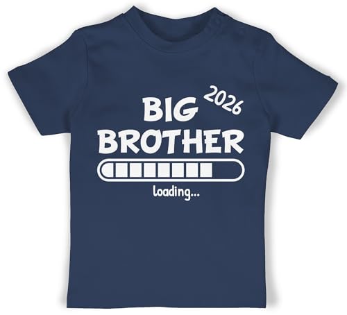 Baby T-Shirt Mädchen Jungen - Geschwister Bruder und Schwester - Big Brother 2026 Loading - 18/24 Monate - Navy Blau - Tshirt 2024 geschwisteroutfit Shirt grosser geschwisteroutfitset Tshirts von Shirtracer