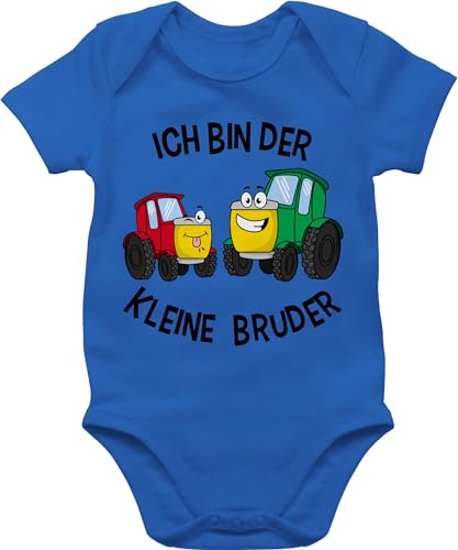 Baby Body Junge Mädchen - Kleiner - Ich bin der kleine Bruder Traktor - 1/3 Monate - Royalblau - geburt geschenk geschwister babystrampler jungen little brother kleinen babybody kurzarm bodies von Shirtracer