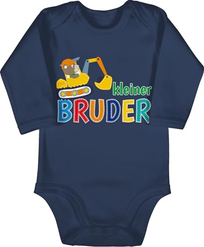 Shirtracer Baby Body langarm Mädchen Junge - Kleiner Bruder Baggermotiv I Geschenk kleiner Bruder - 3/6 Monate - Navy Blau - little brother lil bro babybody kleine brüder bagger strampler kleinen von Shirtracer