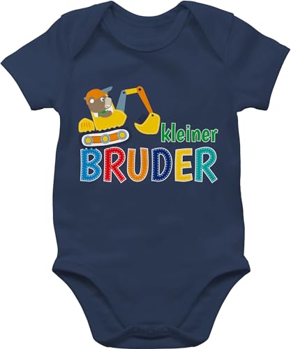 Baby Body Junge Mädchen - Kleiner Bruder Bagger - 6/12 Monate - Navy Blau - kurzarm bodys strampler little babykleidung jungen kurzarmbody bodies sommer einfarbig neugeborene kinder jungs boddie von Shirtracer