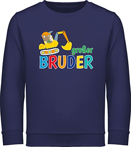 Sweatshirt Kinder Pullover für Jungen Mädchen - Großer Bruder Bagger - 104 (3/4 Jahre) - Navy Blau - grosser 2023 big bro größeren große brüder geschenk brother geschenke grosse 2024 grossen von Shirtracer