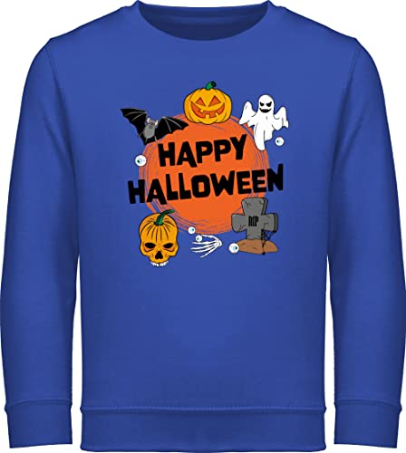 Sweatshirt Kinder Pullover für Jungen Mädchen - Party - Happy Halloween gruselig schwarz - 128 (7/8 Jahre) - Royalblau - halloeween pulli haloween halloweenparty heloween hallowen helloween kost m von Shirtracer