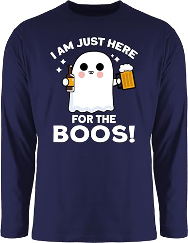 Langarmshirt Herren Langarm Shirt - Halloween Kostüm Outfit - I am just here for The boos - weiß - L - Navy Blau - jalloween heeloween Helloween heloween hallowenn hallowwee halloeween halloweem von Shirtracer