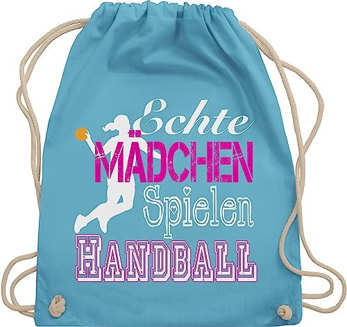 Shirtracer Turnbeutel Rucksack - WM 2023 Trikot Ersatz - Echte Mädchen Spielen Handball weiß - Unisize - Hellblau - baumwollbeutel groß großer beutel bags bag tasche turnsackerl taschen von Shirtracer