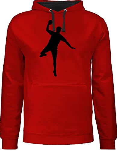 Pullover Herren Frauen Hoodie Kontrast zweifarbig - WM 2023 Trikot Ersatz - Handball Wurf - M - Rot/Schwarz - handball, pulli damen em hoody fans pullis fan polloverer geschenk hoodys sprüche von Shirtracer