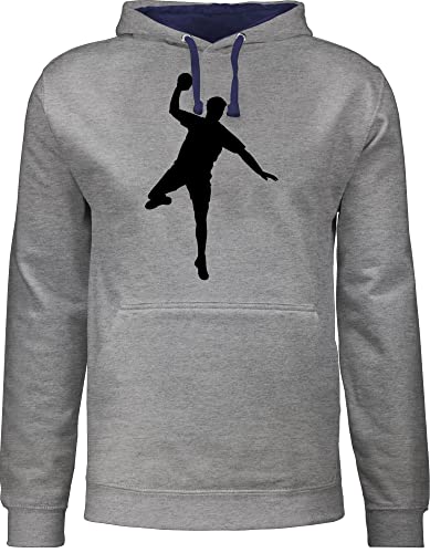 Shirtracer Pullover Herren Frauen Hoodie Kontrast zweifarbig - WM 2023 Trikot Ersatz - Handball Wurf - S - Grau meliert/Navy Blau - Handballer Geschenke Hoddies für mädels beachhandball Kapuzenpulli von Shirtracer