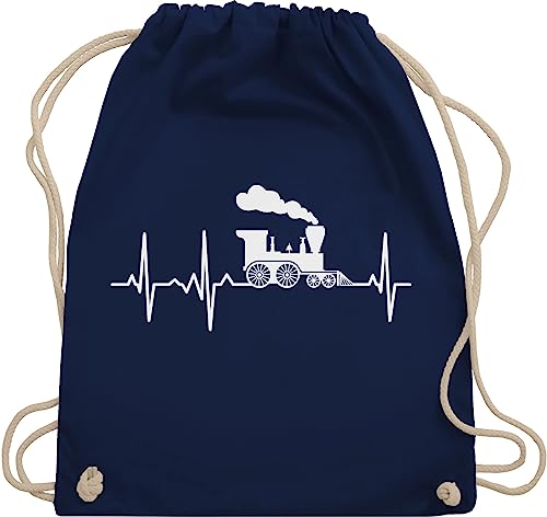 Turnbeutel Rucksack - Hobby Outfit - Dampflok Herzschlag weiß - Unisize - Navy Blau - stoffbeutel beutel kinder sport baumwoll stoff baumwolle geschenke kinderrucksack flugzeugen eisenbahnen von Shirtracer