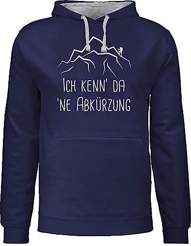 Pullover Herren Frauen Hoodie Kontrast zweifarbig - Hobby Outfit - Ich kenn' da 'ne Abkürzung - XL - Navy Blau/Grau meliert - berge pulli wandern gehen hoody bergwandern hoodies hiking damen von Shirtracer