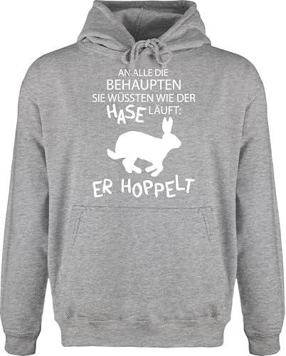 Shirtracer Hoodie Herren Pullover Männer - An alle die wissen wie der Hase läuft er hoppelt I Hase hoppelt I Osterhase I Oster Hase - L - Grau meliert - hasenpulli osterhasen OSTE Pulli Hasen Bunny von Shirtracer
