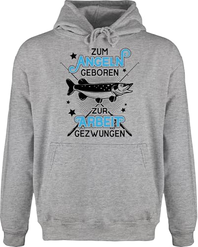 Hoodie Herren Pullover Männer - Angler Geschenke & Zubehör - Zum Angeln geboren - Zur Arbeit gezwungen - schwarz - XXL - Grau meliert - angel+pullover angel fischerei pulli fischen hoody fishing von Shirtracer