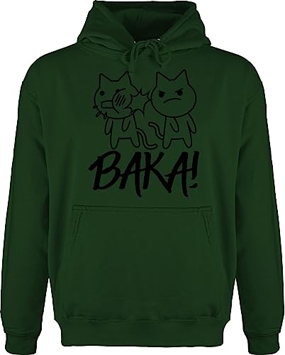 Shirtracer Hoodie Herren Pullover Männer - Anime Geschenke - Baka! mit Katzen - schwarz - XL - Dunkelgrün - Oberteile Geschenk+Anime Manga pullis Katze Oberteil Pulli von Shirtracer