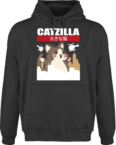 Shirtracer Hoodie Herren Pullover Männer - Anime Geschenke - Catzilla - Big Cat - XL - Anthrazit meliert - Animie Hoody Oberteile Geschenk+Anime Katze Fun-Kapuzenpullover katzenhoodie Animi pullis von Shirtracer