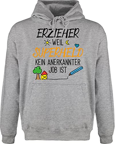 Shirtracer Hoodie Herren Pullover Männer - Erzieher Weil Superheld kein anerkannter Job ist - XL - Grau meliert - Geschenke Erzieherin Pulli Fuer Hoody pullis von Shirtracer