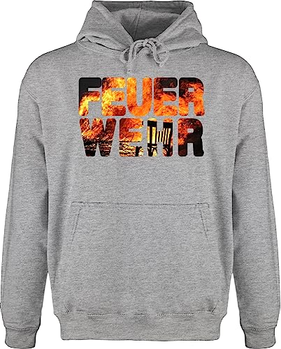 Hoodie Herren Pullover Männer - Feuerwehr Flammen - XXL - Grau meliert - geschenke für feuerwehrmänner pulli feuerwehrgeschenkartikel jh001 feuerwehrmann geschenk hoody mit kapuze freiwillige von Shirtracer