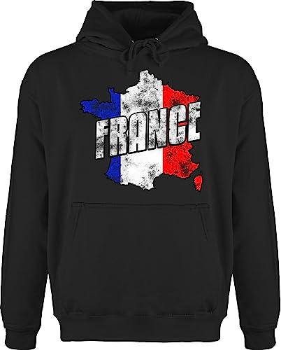 Shirtracer Hoodie Herren Pullover Männer - 2024 Fussball EM Fanartikel - France Umriss Vintage - 4XL - Schwarz - wm fußball Langarm wm2022 Kapuze em- Pulli fußball-Fanartikel Kapuzenpulli Europa von Shirtracer