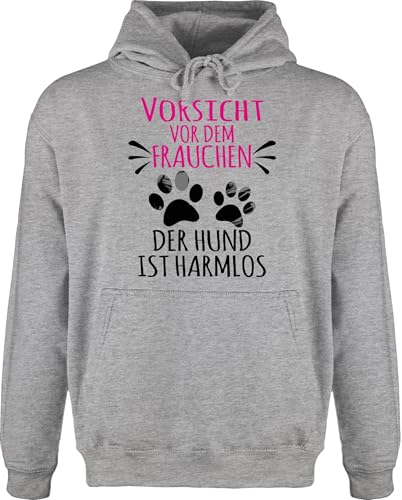 Shirtracer Hoodie Herren Pullover Männer - Geschenk für Hundebesitzer - Vorsicht vor dem Frauchen - Pfotenabdrücke - schwarz - 3XL - Grau meliert - hundehoodie hundefan Dog mom Pulli Hoody mit Hunde von Shirtracer