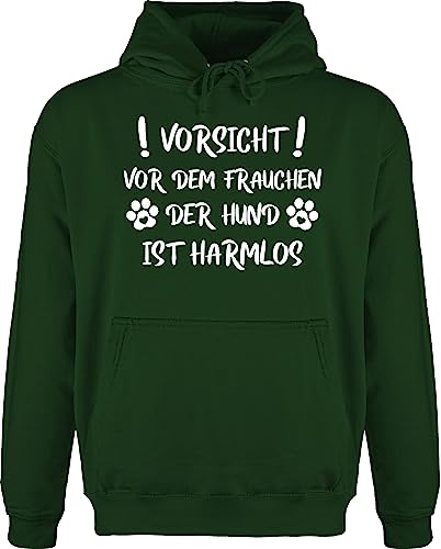 Shirtracer Hoodie Herren Pullover Männer - Geschenk für Hundebesitzer - Vorsicht vor dem Frauchen der Hund ist harmlos - Pfoten - Weiß - L - Dunkelgrün - hundehoodie hundefan mit hundepfoten von Shirtracer