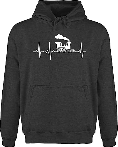 Shirtracer Hoodie Herren Pullover Männer - Hobby Outfit - Dampflok Herzschlag weiß - XL - Anthrazit meliert - Zug Pulli züge Eisenbahn eisenbahnen Eisenbahner mit Motiv von Shirtracer