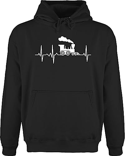 Shirtracer Hoodie Herren Pullover Männer - Hobby Outfit - Dampflok Herzschlag weiß - XL - Schwarz - Zug Pulli züge Eisenbahn eisenbahnen Eisenbahner mit Motiv von Shirtracer