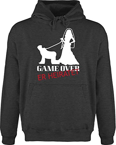 Shirtracer Hoodie Herren Pullover Männer - JGA Junggesellenabschied - Game Over - Er Heiratet - M - Anthrazit meliert - Oberteil Junggesellenabschieds Hochzeit Hoodies jungesellenenabschied bräutigam von Shirtracer