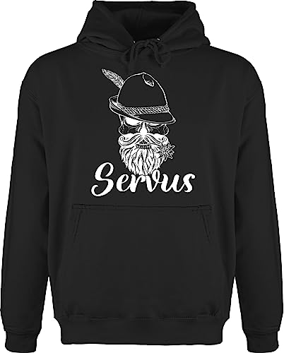 Hoodie Herren Pullover Männer - Kompatibel Oktoberfest - Servus mit Totenkopf und Edelweiß - weiß - 4XL - Schwarz - oktober fest bayrische sprüche boarische bayrisch bayrischer abend bavaria von Shirtracer