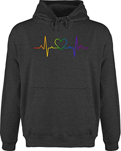 Hoodie Herren Pullover Männer - LGBTQ Kleidung Flag - Herzschlag Regenbogen Pride - L - Anthrazit meliert - csd outfit lgbt herz pullis lesbian lgbtq+regenbogen pulli lqbtq kapuzenpullover gay von Shirtracer