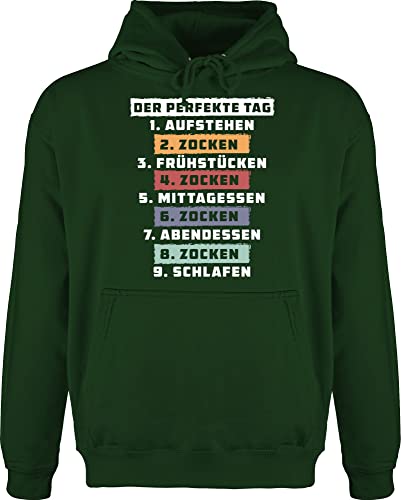 Hoodie Herren Pullover Männer - Nerd Geschenke - Der perfekte Tag - Zocken - Weiß - S - Dunkelgrün - Kapuzenpullover sprüche Gamer zocker Game Pulli Geek Gaming huddi Nerds jugendzimmer Hoodies von Shirtracer