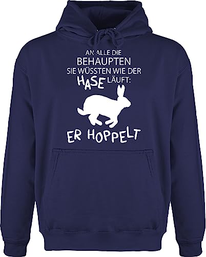 Shirtracer Hoodie Herren Pullover Männer - An alle die wissen wie der Hase läuft er hoppelt I Hase hoppelt I Osterhase I Oster Hase - 3XL - Navy Blau - hasenpulli osterhasen OSTE Pulli Hasen Bunny von Shirtracer