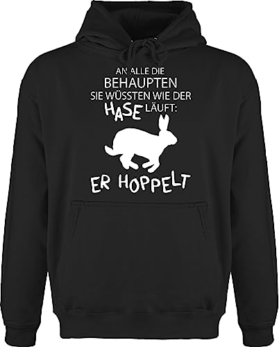 Shirtracer Hoodie Herren Pullover Männer - An alle die wissen wie der Hase läuft er hoppelt I Hase hoppelt I Osterhase I Oster Hase - L - Schwarz - hasenpulli osterhasen OSTE Pulli Hasen Bunny von Shirtracer