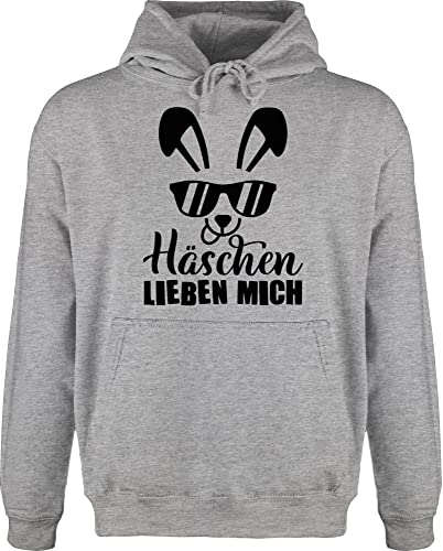 Hoodie Herren Pullover Männer - Ostern Outfit - Häschen lieben mich schwarz - 5XL - Grau meliert - ostergeschenke ostersachen osterngeschenke oster easter ostermitbringsel hasen osterüberraschung von Shirtracer