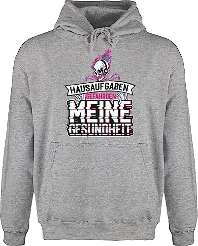 Hoodie Herren Pullover Männer - Sprüche Statement - Hausaufgaben gefährden meine Gesundheit - Skelett mit Kopfhörern - 3XL - Grau meliert - pulli hoody kapuze kaputzenpuloverer statements hoddy von Shirtracer