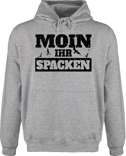 Hoodie Herren Pullover Männer - Sprüche Statement - Moin Ihr Spacken - schwarz - L - Grau meliert - Moin+Hoodie mit Aufschrift Hoodi Statements Kapuzenshirt sprüchen￼ Hoodies Spruch von Shirtracer