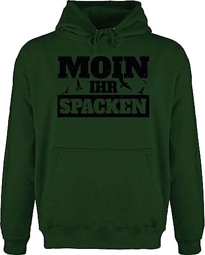 Hoodie Herren Pullover Männer - Sprüche Statement - Moin Ihr Spacken - schwarz - M - Dunkelgrün - Moin+Hoodie mit Aufschrift Hoodi Statements Kapuzenshirt sprüchen￼ Hoodies Spruch von Shirtracer