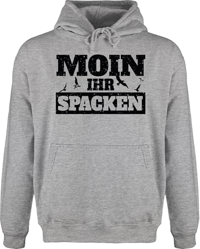 Hoodie Herren Pullover Männer - Sprüche Statement - Moin Ihr Spacken - schwarz - XL - Grau meliert - Moin+Hoodie mit Aufschrift Hoodi Statements Kapuzenshirt sprüchen￼ Hoodies Spruch von Shirtracer