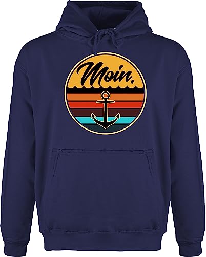 Shirtracer Hoodie Herren Pullover Männer - Sprüche Statement - Moin Retro Badge - M - Navy Blau - mit Aufschrift matrose Kapuzenpulli Statements Moin,Moin Hoody Spruch Kapuzenpullover von Shirtracer