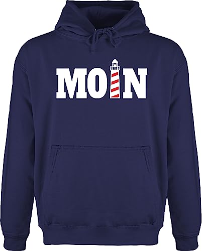 Hoodie Herren Pullover Männer - Sprüche Statement - Moin mit Leuchtturm - weiß - XL - Navy Blau - kapuzenpullover hoody kaputzenpuloverer pulli kapuze hoodies/pullis nordsee statements hamburg von Shirtracer