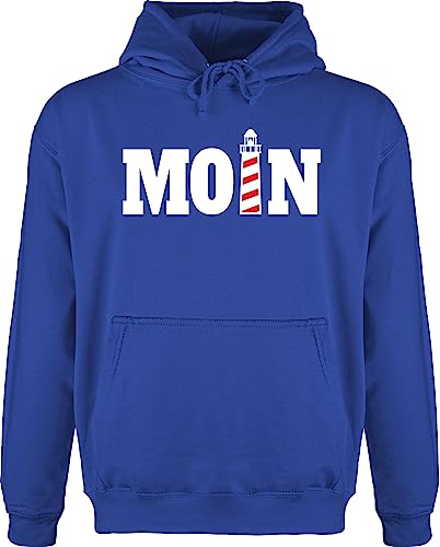 Hoodie Herren Pullover Männer - Sprüche Statement - Moin mit Leuchtturm - weiß - XL - Royalblau - nordsee pullis aufschrift hamburg hoddy spruch moin,moin huddis moin+moin hoodies hoodies/pullis von Shirtracer