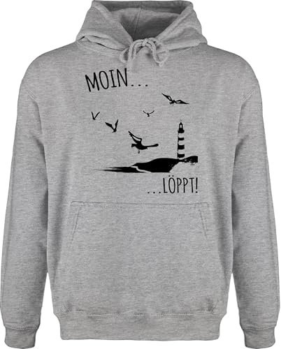 Shirtracer Hoodie Herren Pullover Männer - Sprüche Statement - Moin...Löppt! - schwarz - 5XL - Grau meliert - Moin mit Aufschrift nordsee Hoody Statements norddeutsch Hoodies sprüchen￼ norddeutsche von Shirtracer